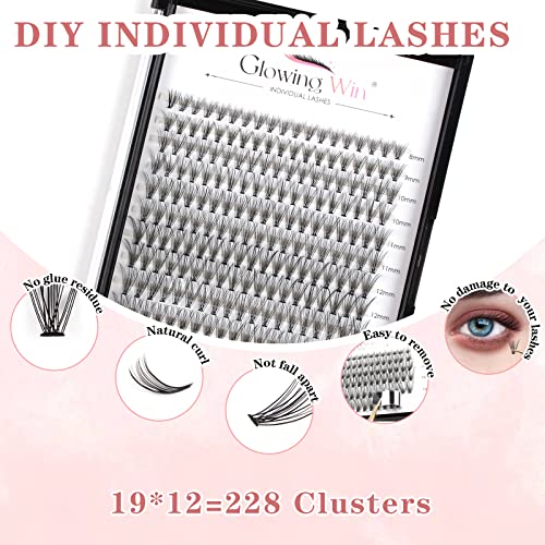 Glowingwin Cluster Lashes 228 PCS Individual Lashes Natural Look False Eyelashes Individual D Curl Soft DIY Lash Extensions At Home(20D Mix8-15mm 0.07D Curl) - Image 2