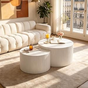 RYDZCLH Rundes Couchtisch mit geriffelter 2er-Set,Keine Montage