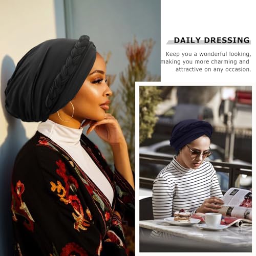 Image of DRESHOW Turban Pre-Tied Twisted Hat Thread African Head Wraps for Black Women Chemo Cancer Cap Braid Hair Cover