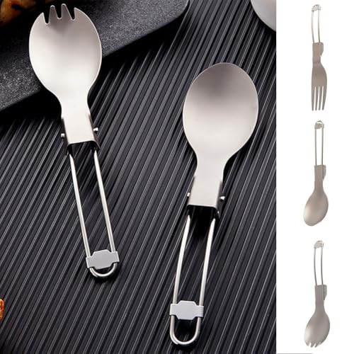 Folding Spoon Spork Fork Set, Lightweight Outdoor Flatware for Camping, Hiking, Backpacking & Picnic – Matte Finish Travel Tableware, 157–160mm, 16–20g（Spoon）