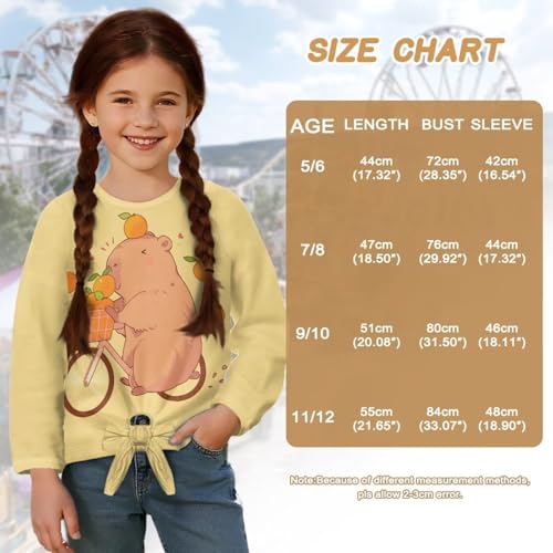 Xhuibop Girls Long Sleeve Shirts Size 5-12 Soft & Comfy Tie Knot Front Fall T-Shirts for Kids Graphic Tees 7
