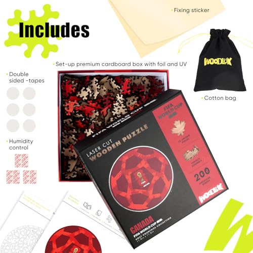 Image of FIFA World Cup 2026 Soccer Wooden Puzzle for Adults, 5MM Thick, Canada Ball Puzzle for Soccer Fans, Officially Licensed Product, 200 Pieces Irregular Shape Jigsaw Puzzles,10 x 10