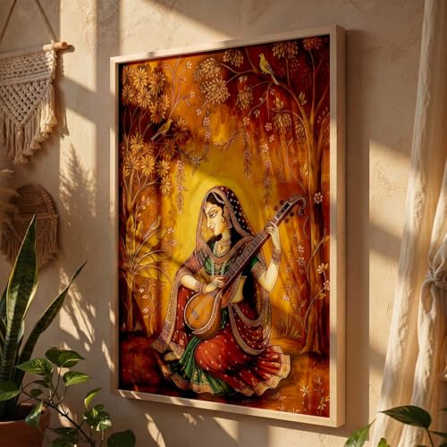 Image of kotart Madhubani Art Wall Painting Traditional Home Decoration With Frame For Living Room Bed Room Hotel Wall Decor Digital Reprint (13X17 inch)