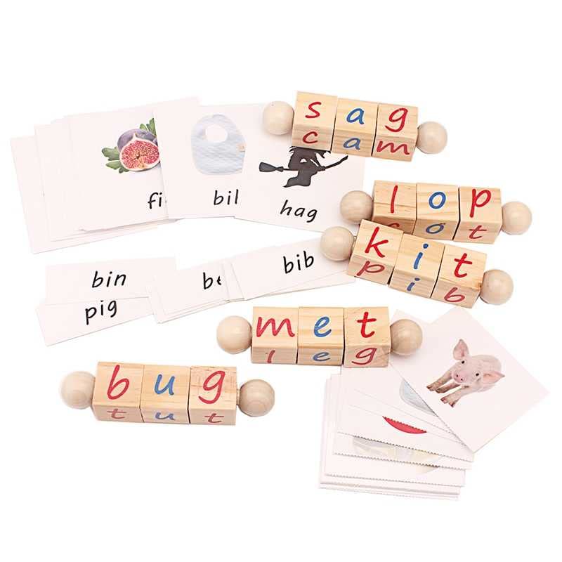 Buy JOYLAND Wooden Reading Blocks Short Vowel Rods Spelling Games, Flash Cards Turning Rotating