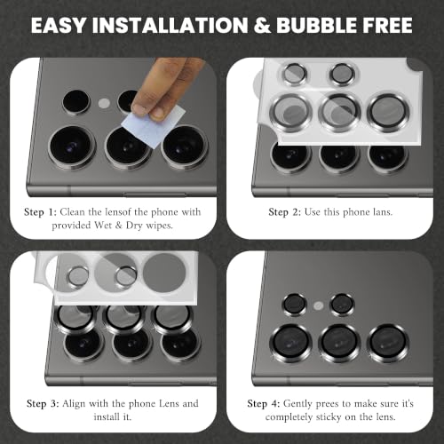 Image of ArmourPro Camera Lens Protector for Samsung Galaxy S24 Ultra with Auto Alignment Installation Frame, AR+AF Coated Tempered Glass Camera Rings, Anti-Scratch, Case Friendly | Black
