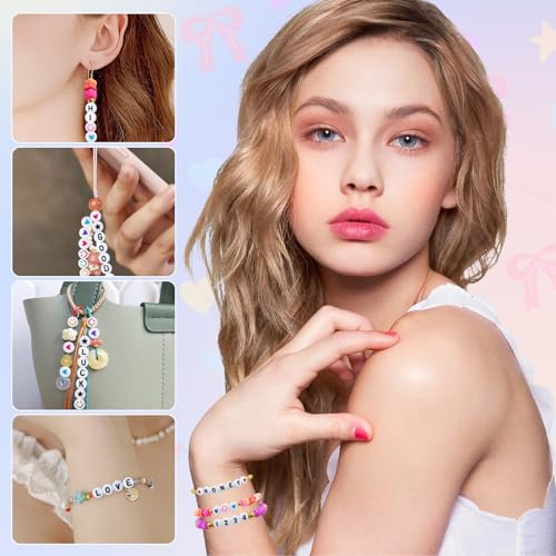 Image of Amaney 1600pcs Acrylic Letter Beads - 4x7mm White, A-Z 31 Styles for Jewelry Making Bracelets, Necklaces, Key Chains