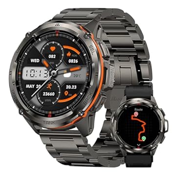 KOSPET Tank T3 Ultra Smartwatch, 50M à prova de água, GPS, bússola, pressão do ar, altitude, aço inoxidável completo, chamada Bluetooth, ecrã AMOLED sempre activo de 1,43'', voz AI Banda de Metal