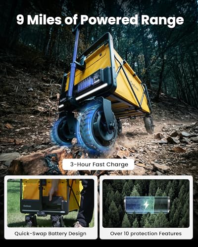 Image of e-Wagon Air Adventure-Ready Electric Wagon, 9-Mile Range Dual Motor Cart, 300LB Capacity 3-Second Fold, Heavy-Duty Collapsible Wagon for Camping, Sports, Gravel & Grass, Bright Yellow