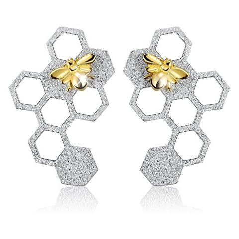 Lotus Fun S925 Sterling Silver Stud Earrings Honeycomb Home Guard Dangle Earring Stud for Women and Girls, Handmade Unique Jewelry Gift Cover