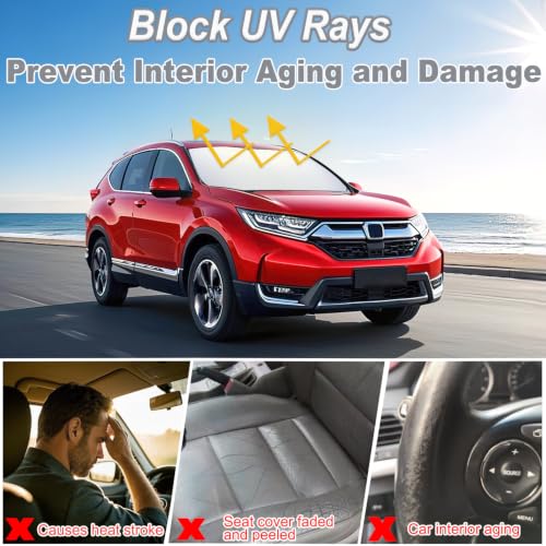 Image of Car Windshield Sun Shade for Honda CR-V 2017-2022, Premium 310T Reflective Polyester UV Blocker, Lightweight Foldable Sun Visor with Storage Pouch
