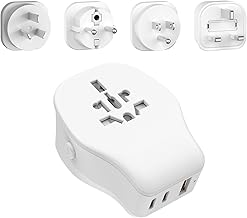 JSVER Travel Adapter Set with 2 USB C Sockets PD20W, International Travel Plug with 4 Removable Plugs, Electric Socket Adapter for USA/Canada/Europe/UK/China/AUS (White)