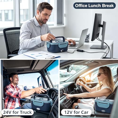 Image of Electric Lunch Box, 80W Heated Lunch Box for Adults, 1.5L Fast Heating Lunch Box Warmer for Car /Truck /Work /Travel,12V /24V /110V Portable Food Warmer
