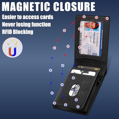 Genuine Leather Wallet for Men Pop-Up Magnetic Card Holder RFID Blocking Slim and Functional Design Black (Black)3