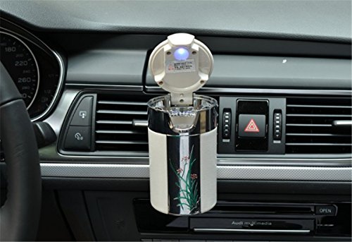 Fochutech Travel Cigarette Ashtray Car Auto Portable Smokeless Cup Holder Cylinder With Led Light Lid Battery (White) #TOP1