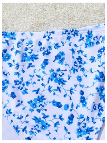 MakeMeChic Girl's Bikini Sets Twist Floral Spaghetti Strap High Waist Swimsuit with Beach Skirt4
