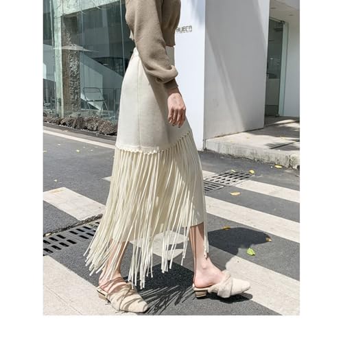 Ribbed Fringe Skirt A Line High Waist Wrap Knit Midi Bodycon Elegant Vintage Casual Streetwear Skirt2