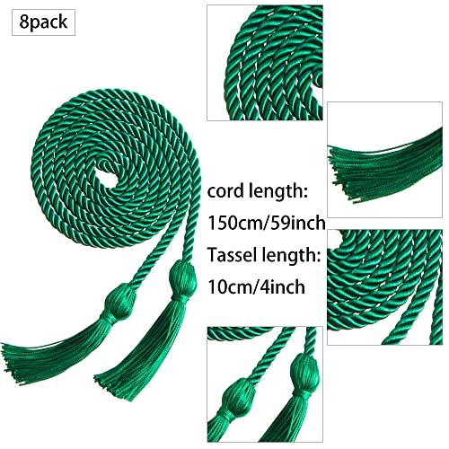 Image of Trounistro 8 Pieces Graduation Cords Yarn Honor Cords with Tassel for College Graduation Students (Dark Green)