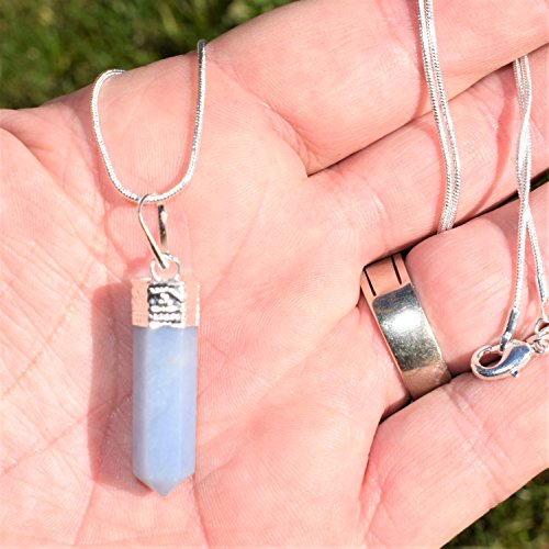 Zenergy Gems CHARGED Faceted Angelite Crystal Perfect Pendant™ + 20" Chain + Selenite Heart Charging Crystal Included (STIMULATE KUDALINI ENERGIES/REMOVE CHAKRA BLOCKAGES)2