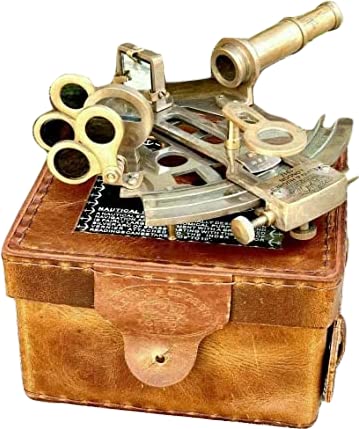 Vintage Brass Sextant Ship Instrument Maritime Leather Box Antique Gift Astrolabe Vintage Decorative Nautical Collectible Gift Item JSI-1175 by JSI Survey