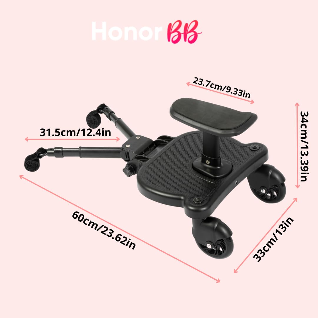 Planche de Poussette, Roalleasy avec Siège, Skate Poussette Universel, Planches à roulettes, pour Enfants de 2 à 6 ans (25 kg), Compatible avec Toutes Les Poussettes