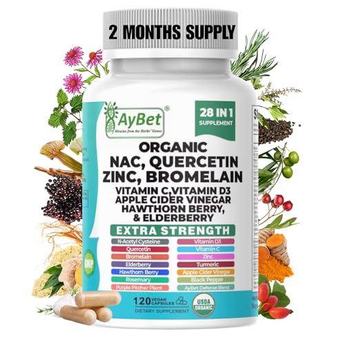 Image of NAC-n-acetyl cysteine- Quercetin Zinc Bromelain Supplement | Extra Strength with Vit C, D3, Apple Cider Vinegar, Elderberry, Hawthorn Berry, Turmeric | Immune Support|120 Vegan Capsules | USDA Organic