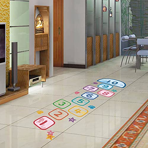 Image of HUANLE Kids DIY Lattice Floor Sticker Hopscotch Footprint Home Decor Number Brain Games Sticker Digital Pathway Art Floor Tile Decals Puzzle Games Party Social Decor for Baby Room Classroom Nursery