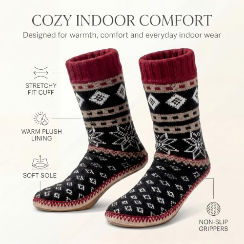 Image of cosyone1997 Slipper Socks for Women Warm Fuzzy Non Slip Soft Sole | Sherpa lining, padded sole, stretchy cuff and gripper dots for bedroom or lounging; gift-ready box, machine washable
