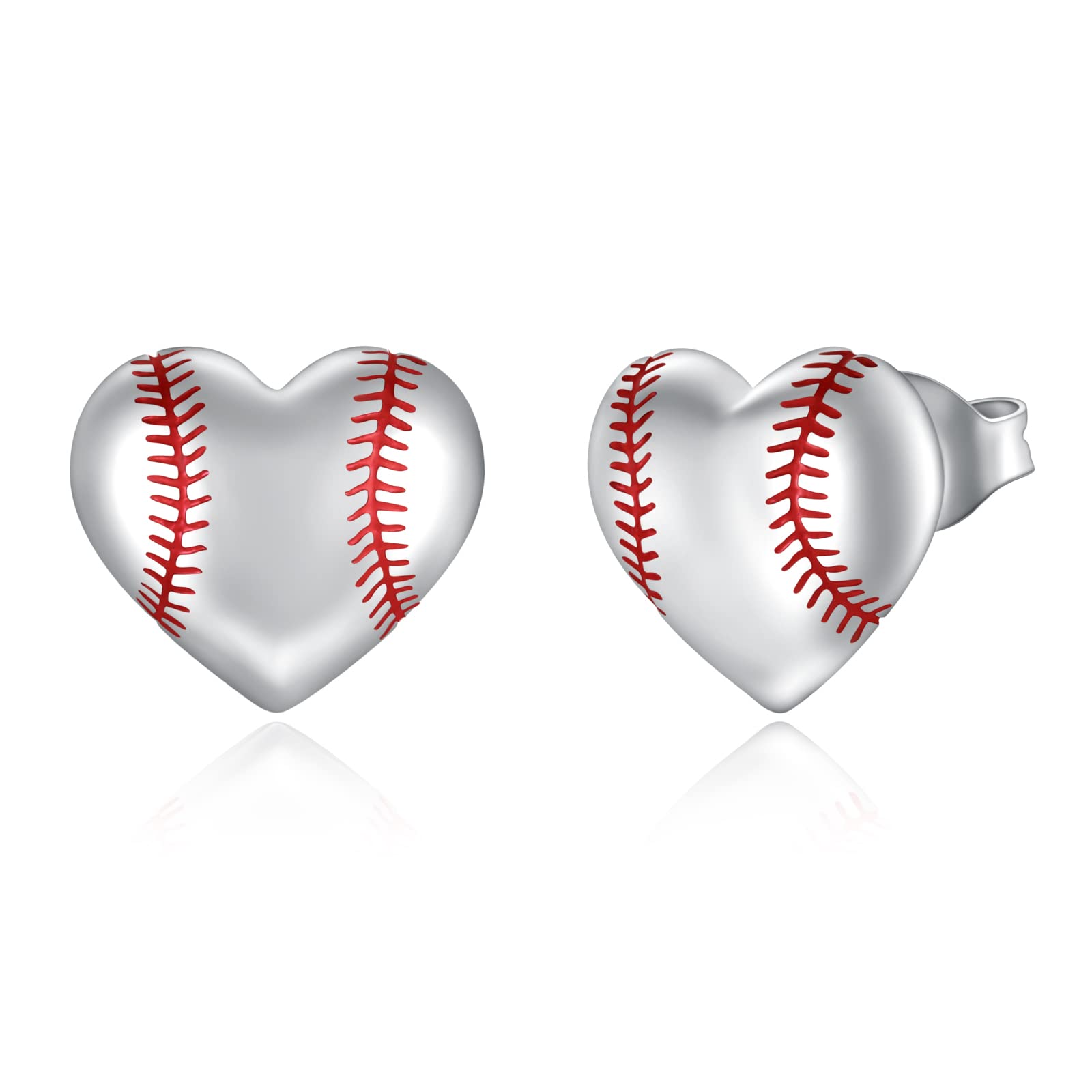 925 Sterling Silver Heart Volleyball Basketball Softball Baseball Stud Earrings Hypoallergenic Jewelry Gifts for Women Players