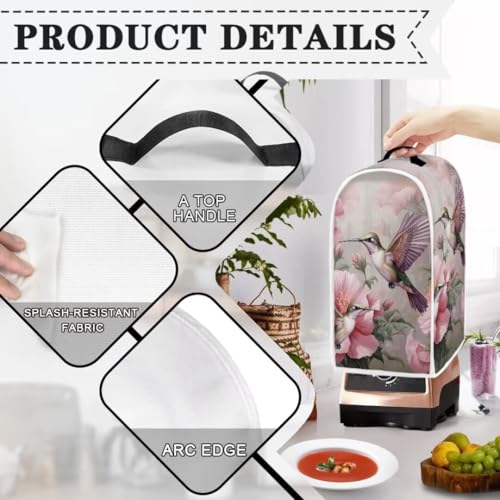Image of Hummingbird Floral Blender Dust Cover Appliance Covers for kitchen Stand Mixer or Coffee Maker Polyester Dust Proof Blender Cover with Top Handle