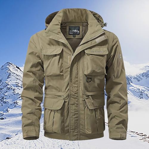 Men's Casual Jackets Outdoor Functional Workwear Jacket with Removable Hood and Sleeves Versatile Pockets3