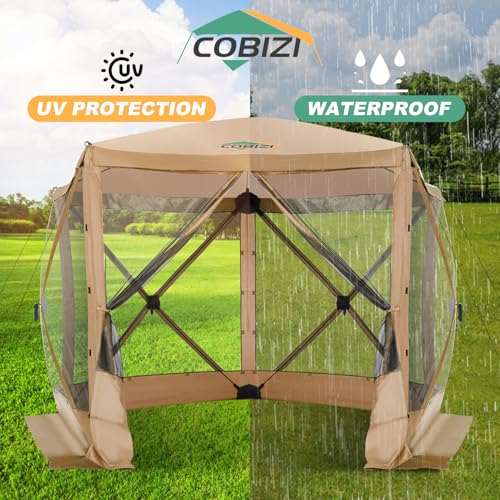 Image of COBIZI 10x10 FT Pop up Gazebo, Popup Canopy Tent,Instant Screened in Gazebos, Waterproof Portable Outdoor Small Screen Tents Sun Shelter,carpas para Patio for Camping, Garden and Backyard,Khaki