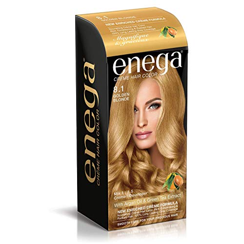 Image of Enega No Ammonia Grey Coverage Long Lasting Creme Hair Color with Argan Oil & Green Tea Extract - Pack of 1(150 ML) (Golden Blonde)