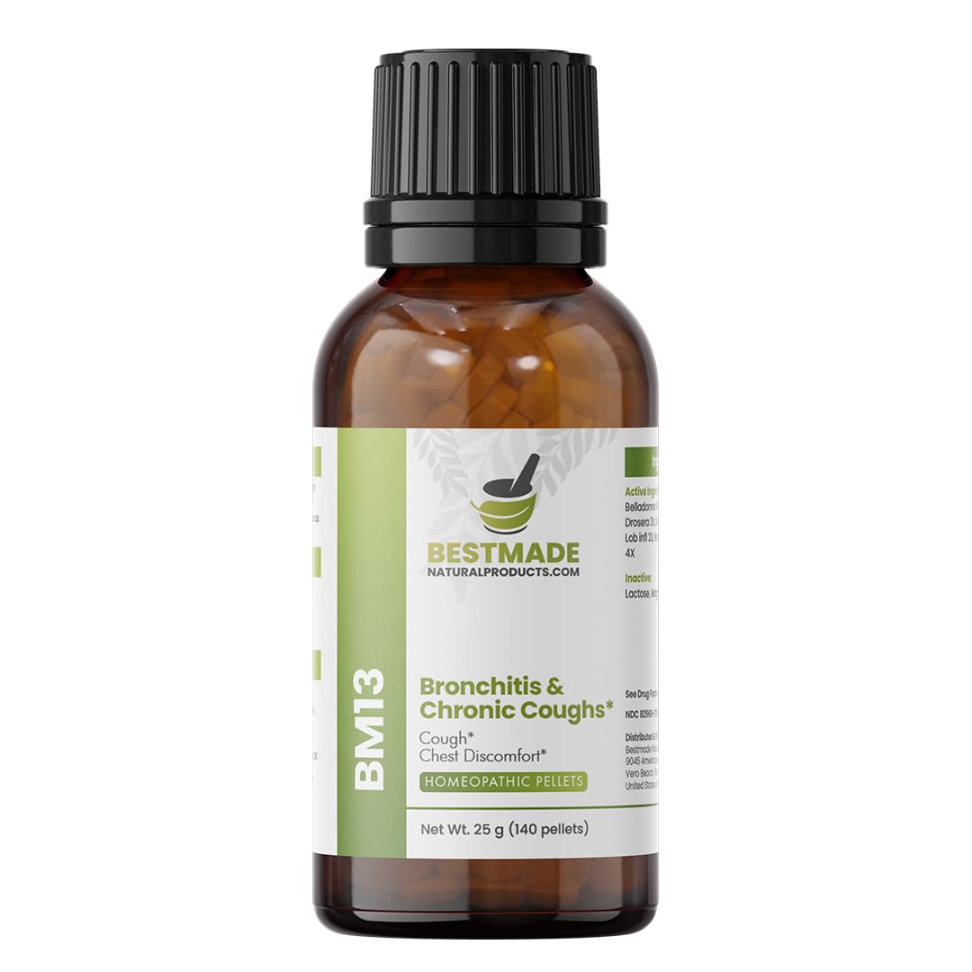 Bestmade Natural Products Cough Relief BM13 -Homeopathic Remedy for Acute & Chronic Cough, Whooping Cough, Chest Discomfort, Non-Drowsy, Safe for All Ages, 140 Pellets