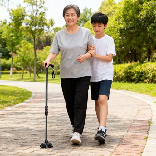 Image of Walking Stick with Adjustable Height, Mild-Steel Body, Light Weight for Men /Women, Patients, Old People (Overnight Black)