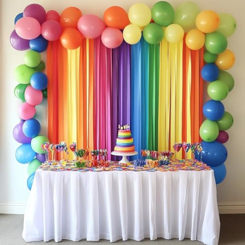 Image of 12 Rainbow Streamers, 984ft Pack of Crepe Paper Party Decorations