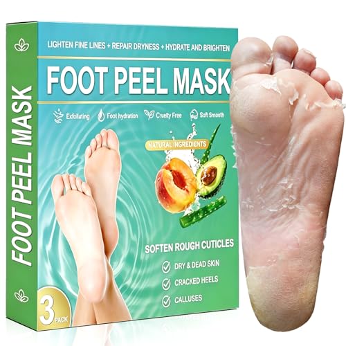 3 Paar Fußmaske, Hornhaut entfernen fuß, Fußpeeling für zarte Füße, hornhaut socken für Männer und Frauen(Avocado + Pfirsich + Aloe Vera)