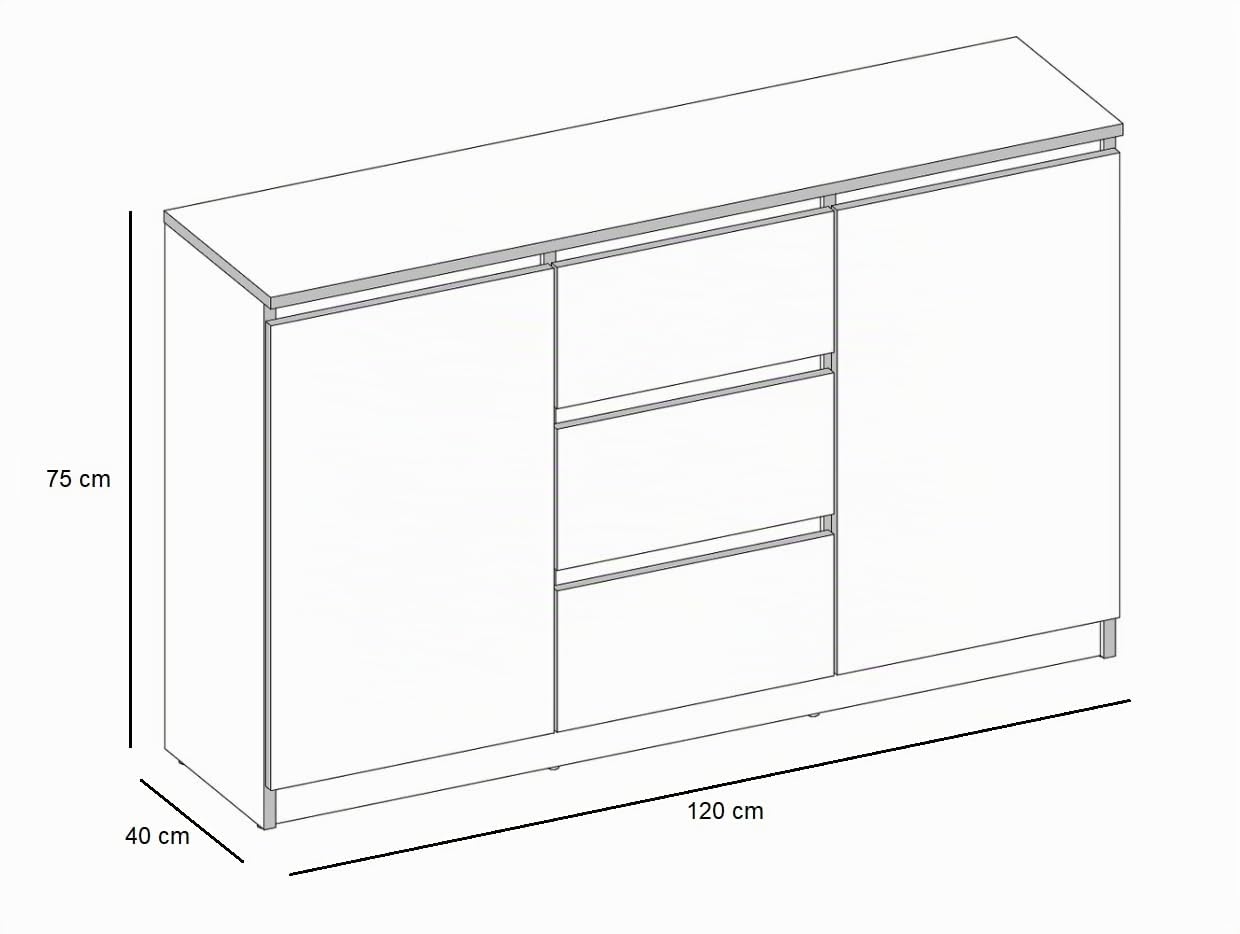 VBChome Kommode mit 2 Türen und 3 Schubladen 120 x 40 x 75 cm Eiche Aritsan - Antrazit Grifflose Schubladenkommode Mehrzweckschrank für Flur Schlafzimmer Wohnzimmer Kinderzimmer Eiche Aritsan-Antrazit