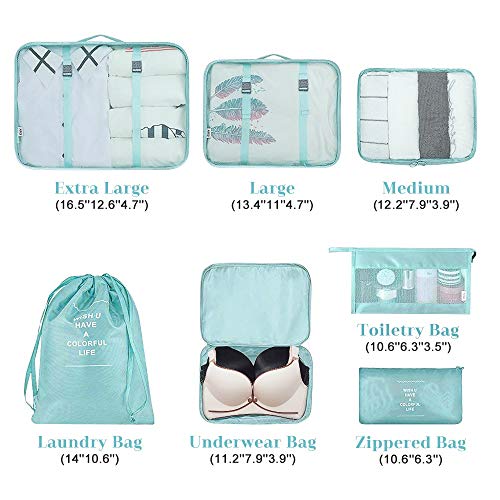 Packing Cubes for Travel-7Pcs Travel Cubes Set Foldable Suitcase Organizer Lightweight Luggage Storage Bags (Blue)