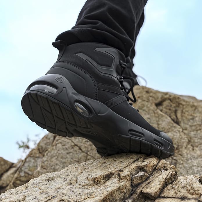 Image of Military Tactical Boots Men Wide Waterproof 6 Inches | Non Slip Side-Zip Combat Hiking Work Boots Lightweight Durable