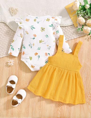 Borlai Kleinkind Baby Mädchen Kleidung Langarm Floral Strampler Hosenträger Gestrickter Rock Outfits Bekleidungsset Babykleidung