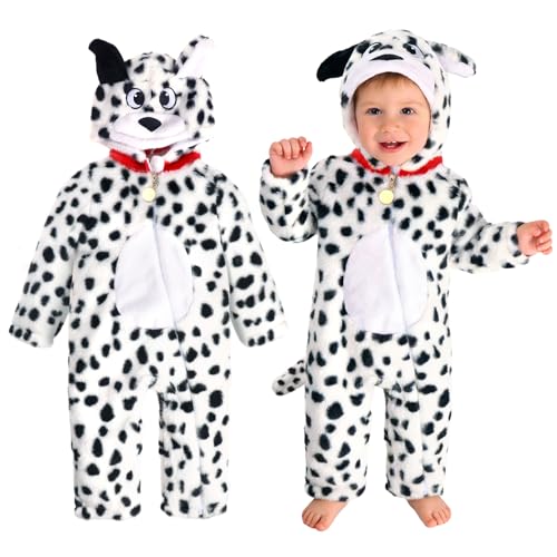 Beipegin Disfraz Dalmata Niño Niña Bebé Mono con Orejas Dalmata y Capucha Disfraz Animales Disfraces Perro Carnaval Halloween