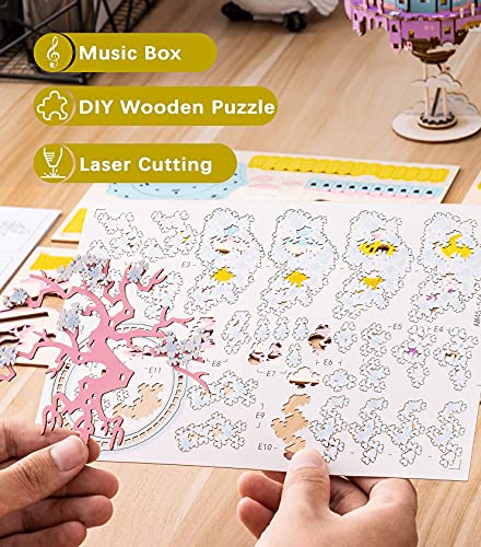 Rowood 3D Puzzles For Adults, Music Box Wooden Model Kits For Adults To Build, Diy Building Kits For Teens Girls, Birthday City In The Sky (192 Pcs) #TOP2
