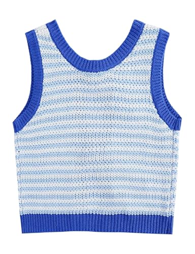 Image of Yvipette Women Sweater Vest Sleeveless Crochet Tops Casual Color Block Tie Back Knit Tank Tops Striped Crop Tank Tops