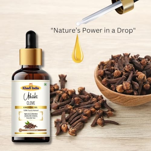 Image of Khadi Clove Essential Oil 15 ml | Pure & Natural Therapeutic Grade | For Teeth & Gums, Toothache Relief | Oil for Face | Skin & Hair Care | All Skin Types | Aromatherapy for Men & Women