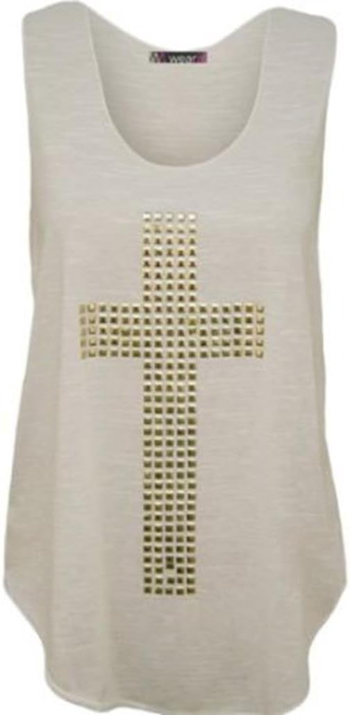 Womens Studded Cross Racer Back Vest Top (4/6 (UK8/10), CREAM)
