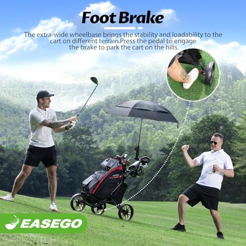 image for EASEGO Golf Push Cart 3 Wheel : Golf Bag Cart Foldable with Phone Hold