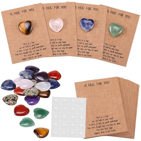 Motiskyy 40 Sets Pocket Hug Token Bulk Hug Cards with Heart Shape Natural Stones Greeting Cards Keepsake Exchange Card Relationship Gift for Colleagues Family Distance Social Present (Multicolored) Cover