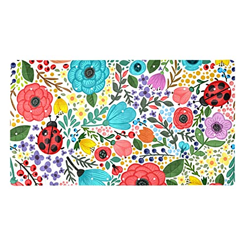 Bennigiry Badewannen- und Duschmatten mit Saugnäpfen, Abflusslöchern, rutschfest, ungiftig, mehr Sicherheit für Kinder und ältere Menschen, maschinenwaschbar, bunter Blumenhintergrund.