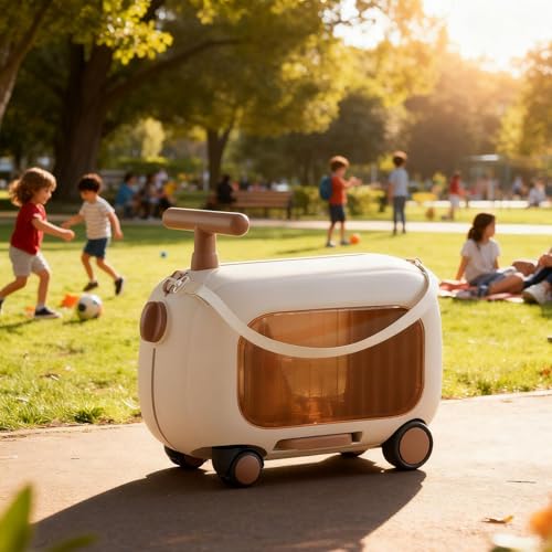 Valise cabine enfant avec siège intégré marron par Qianly - 4