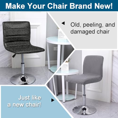 Image of WOMACO Bar Stool Cover with Back Jacquard Fabric Dining Room Square Swivel Barstool Chair Seat Cushion Slipcover for Counter Height Mid Low Back Chair Protector (Dark Gray, 2PCS)